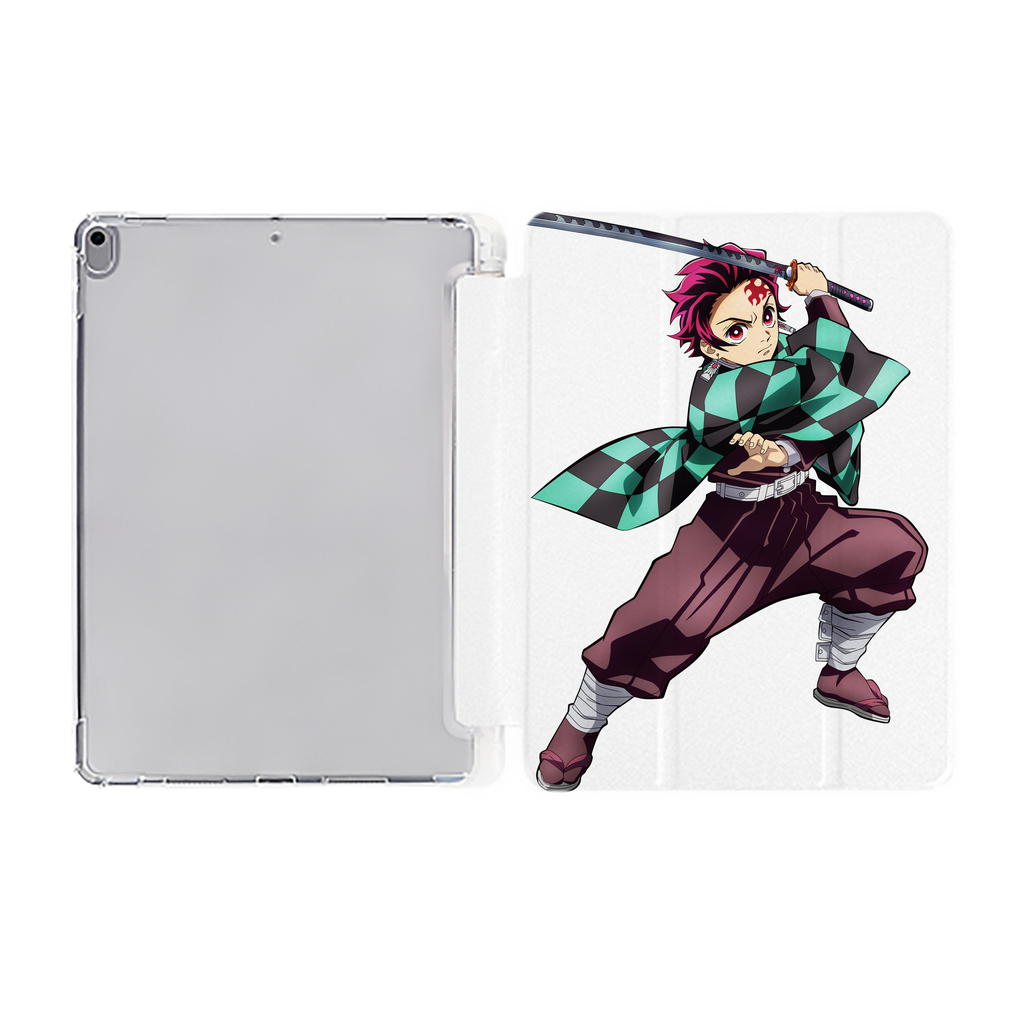 （画像用） 鬼滅の刃 竈門 炭治郎／かまど たんじろう Kamado Tanjirou IPad ケース ペン収納付き 三つ折りスタンド PUレザー×シリコン 対応機種9.5/10.5/10.9インチ